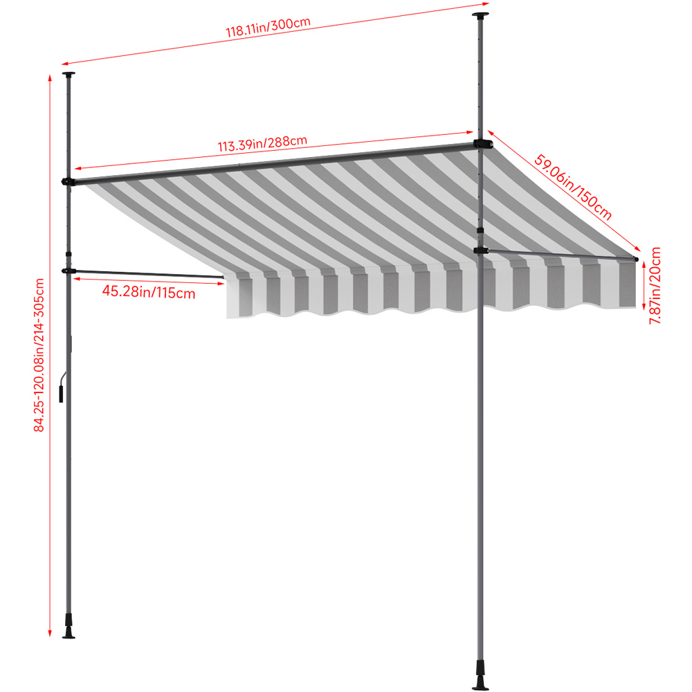 Living and Home Grey and White Wavy Valance Retractable Height Adjustable Awning 3m Image 9