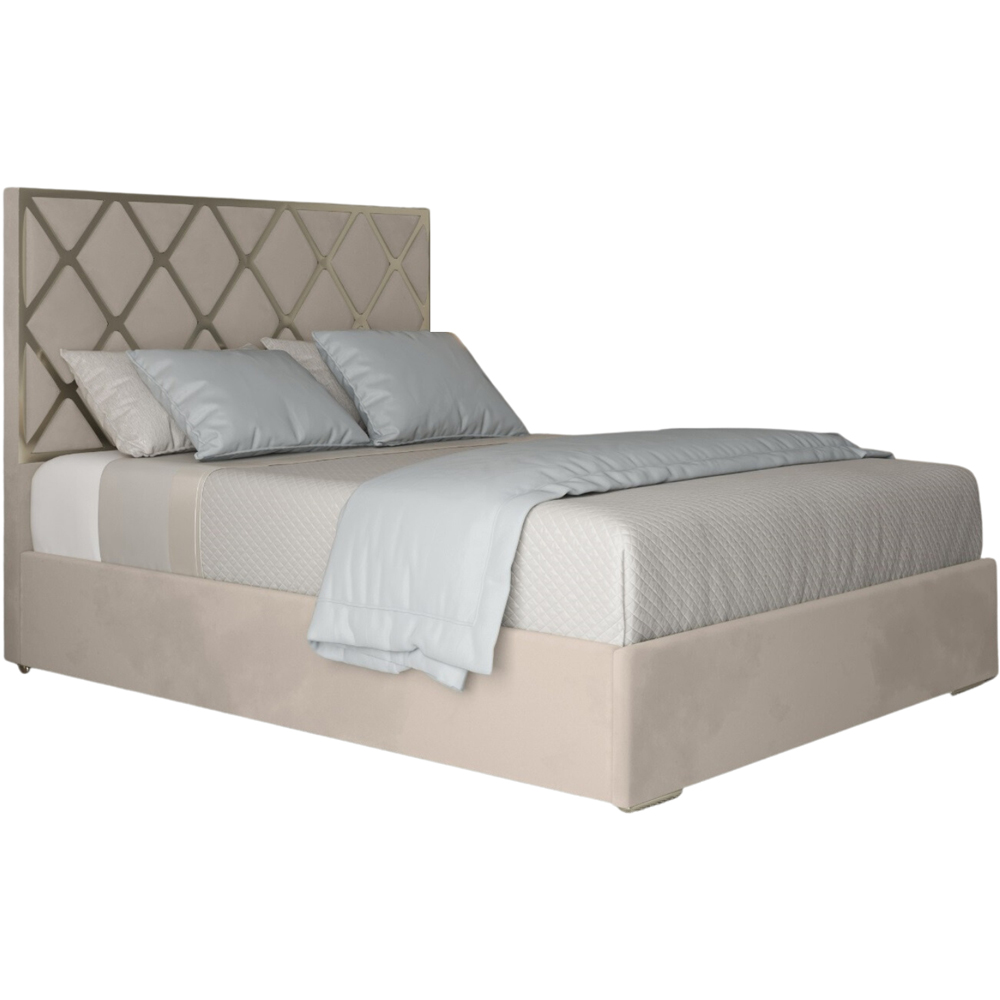 Tammy Single Silver Soft Velvet Upholstered Metal Bed Frame with Panelled Headboard Image 2