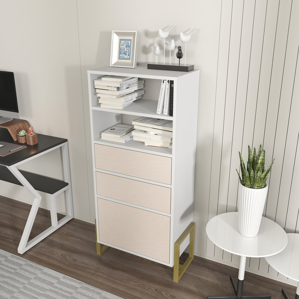Decorotika Utopie 3 Door 2 Shelf White and Beige Modern Bookshelf Image 7