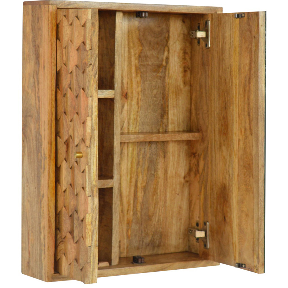 Artisan Furniture Oak-ish 2 Door Solid Wood Pineapple Carved Mirrored Cabinet Image 4
