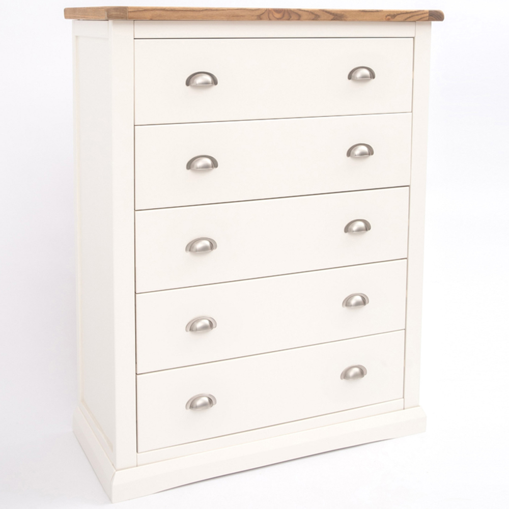 Cabinet Bits Cosenza 5 Drawer White Chrome Cup Handle Chest of Drawers Image 3