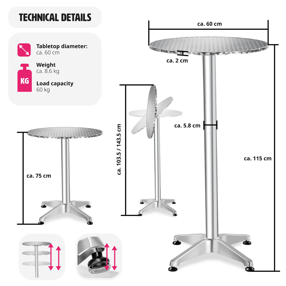 tectake Foldable and Adjustable Aluminium Bar Table Image 9