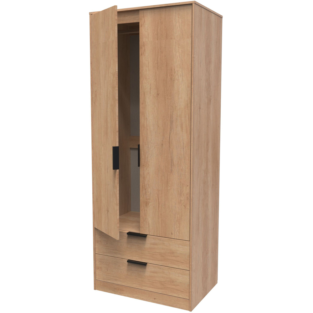 Crowndale Hong Kong 2 Door 2 Drawer Nebraska Oak Tall Wardrobe Ready Assembled Image 4