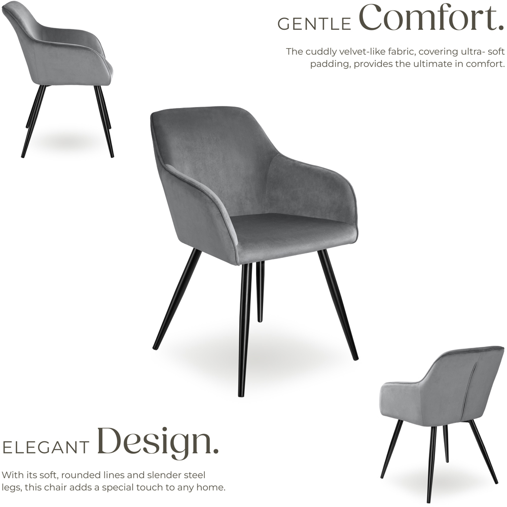 tectake Marilyn Set of 4 Grey and Black Velvet Padded Dining Chairs Image 7