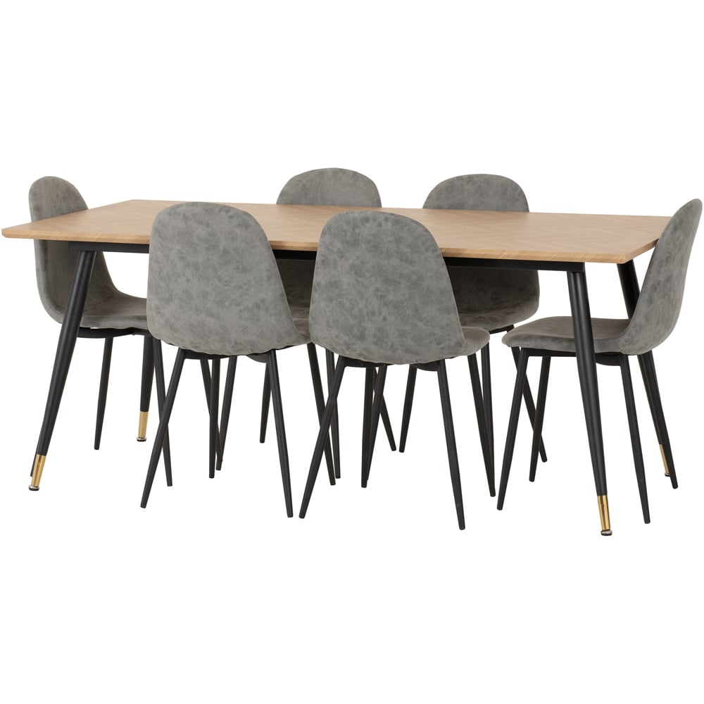 Seconique Hamilton Athens Oak Effect PU 6 Seater Dining Table Set Grey Image 3
