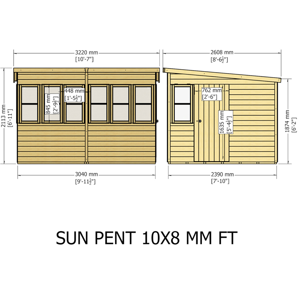 Shire 10 x 8ft Shiplap Style B Sun Pent Shed Image 7