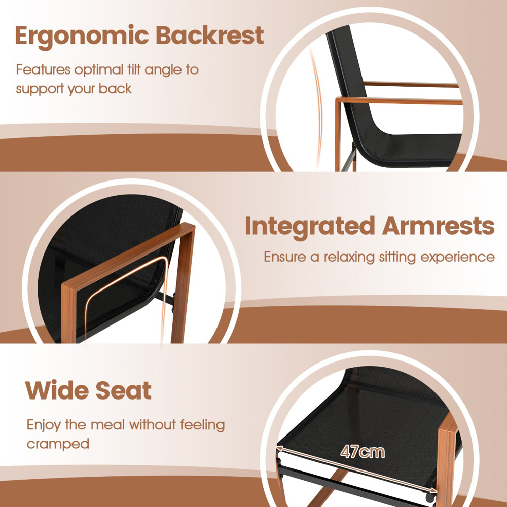 Costway Set of 2 Black Outdoor Dining Chairs Image 8