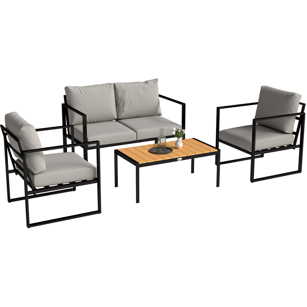 Outsunny 4 Seater Grey Garden Sofa Lounge Set with Cushion Image 2