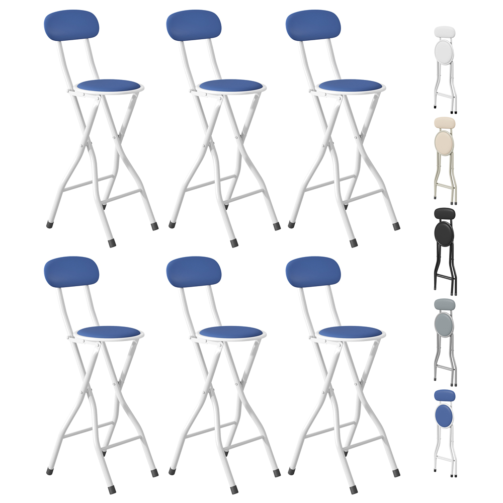 Blue Padded Folding Bar Stool Set of 6 Image 2