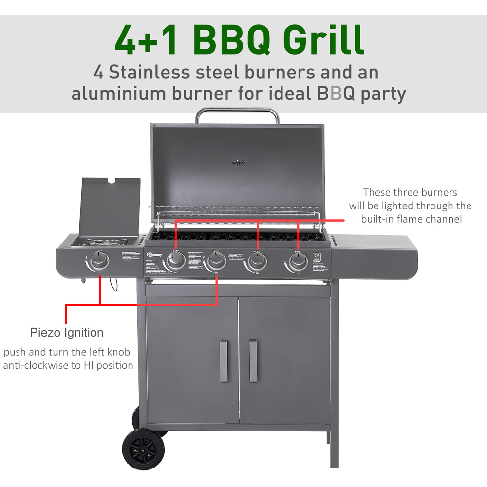 Outsunny Stainless Steel 4 Plus 1 Single Burner Gas BBQ Grill Image 5