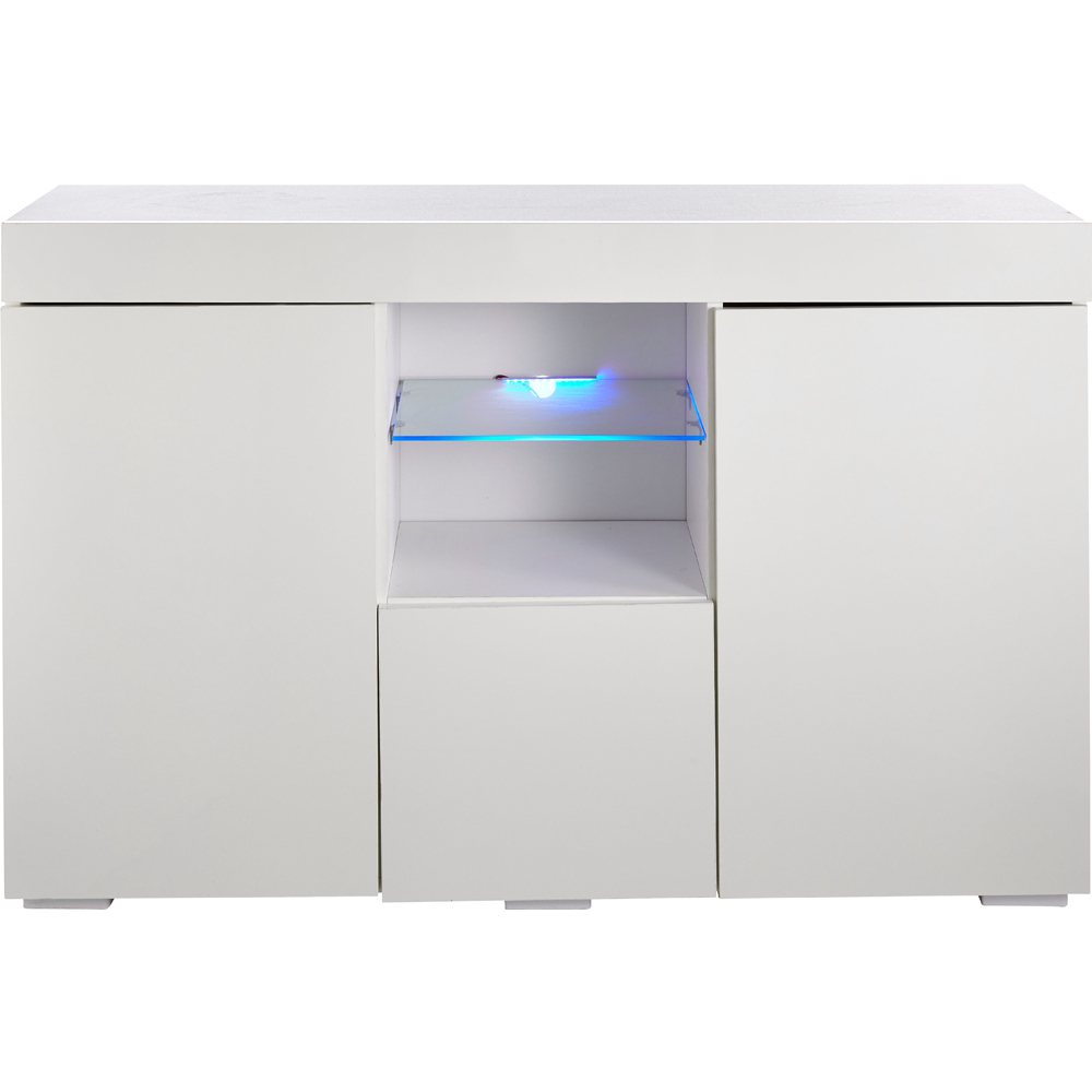 MMT Furniture Designs 3 Door 2 Shelf Matt Gloss White Modern Buffet Cabinet with LED Image 2
