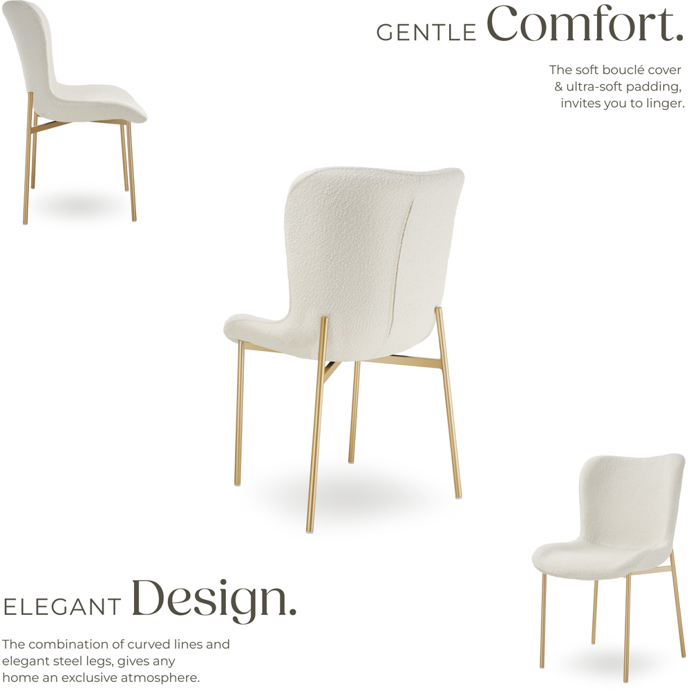 tectake Tessa White and Gold Boucle Padded Dining Chair Image 5