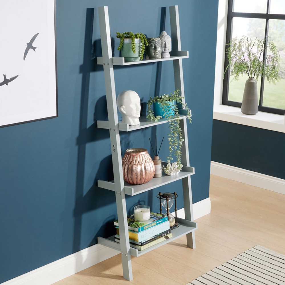 Home Source 4 Shelf Grey Ladder Storage Unit Image 1