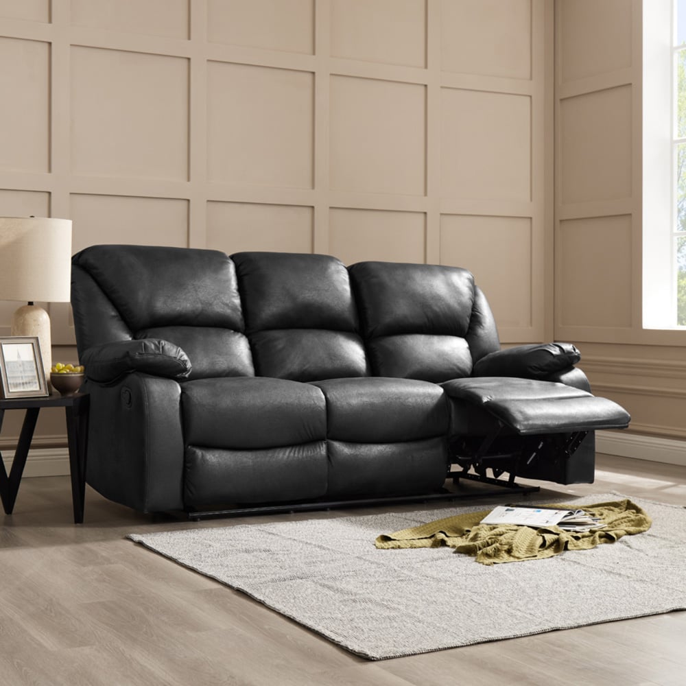 Home Detail Enoch 3 Seater Black Faux Leather Manual Recliner Sofa Image 9