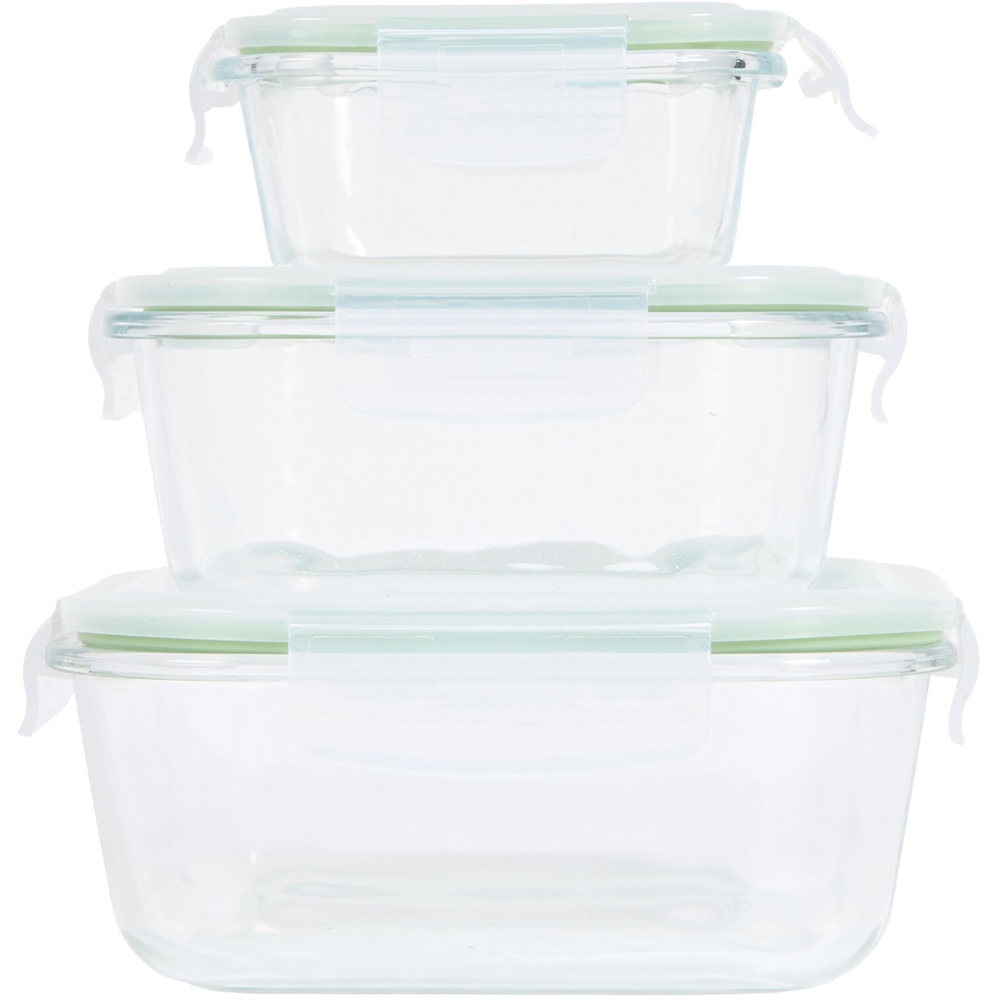 Set of 3 Glass Square Food Storage Containers - Clear Image 2
