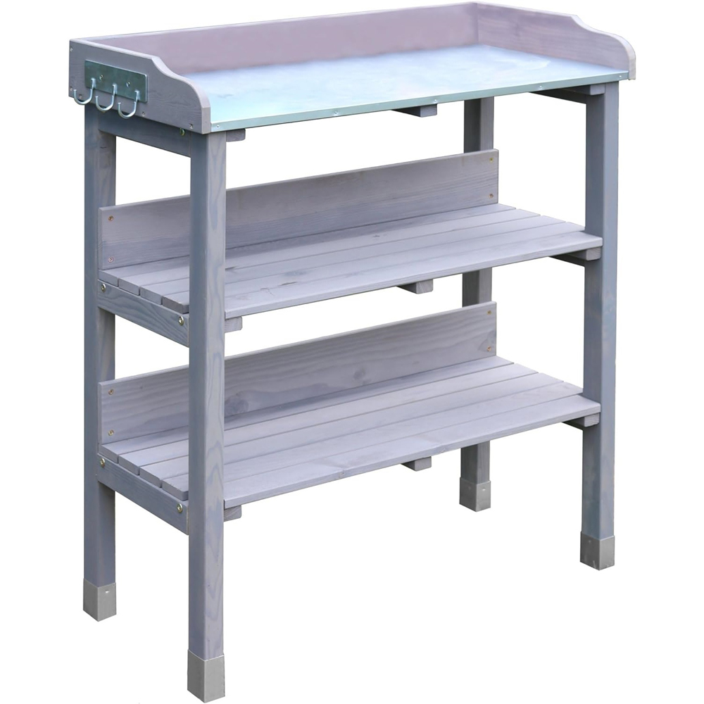 Garden Gear 3 Tier Grey Wooden Potting Table Image 1