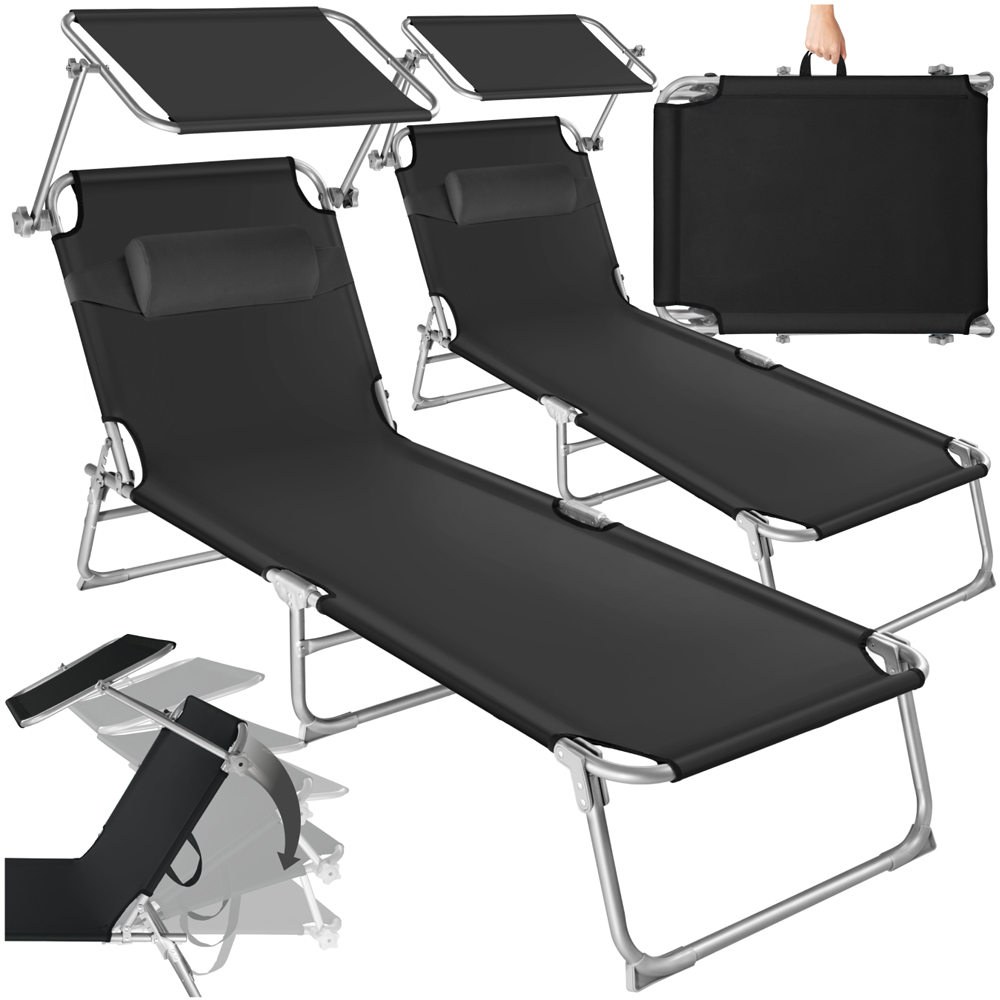 tectake Chloé Set of 2 Black 4 Step Backrest Sun Lounger with Head Cushion Image 2