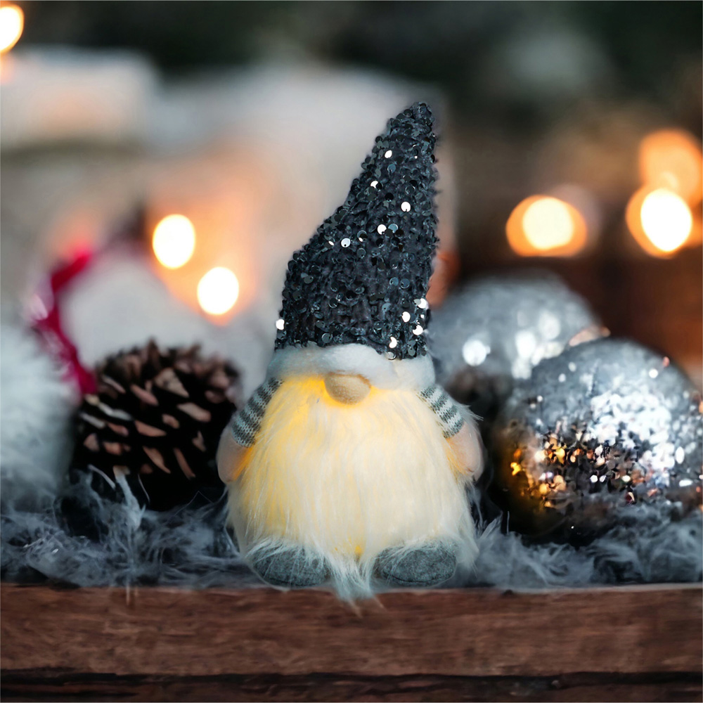 Xmas Haus Silver Sparkly Light Up Festive Gonk Decoration Image 2