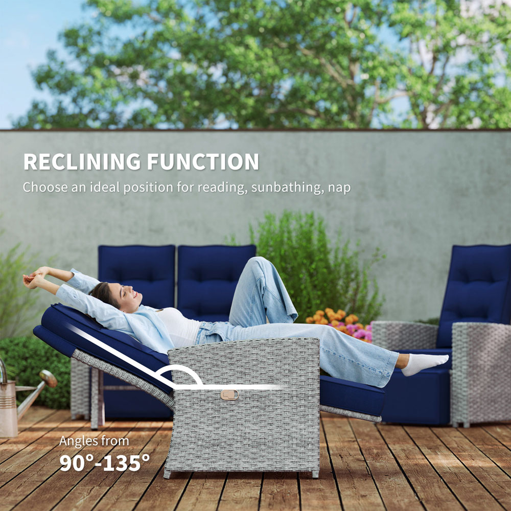 Outsunny 4 Seater Blue Rattan Garden Patio Sofa Set with Glass Table Image 6