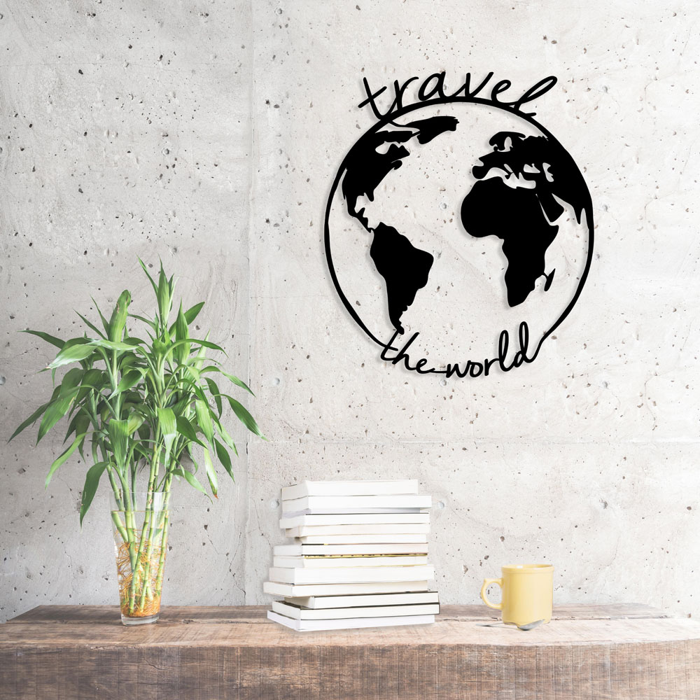 Decortie Black Travel The World Theme Metal Wall Art Image 2