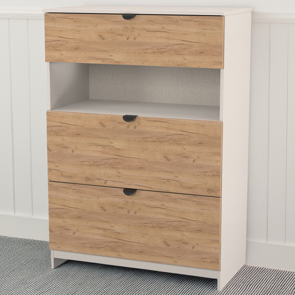 Crowndale Bora 3 Drawer Single Shelf Gold Oak and Kashmir Storage Unit Image 1