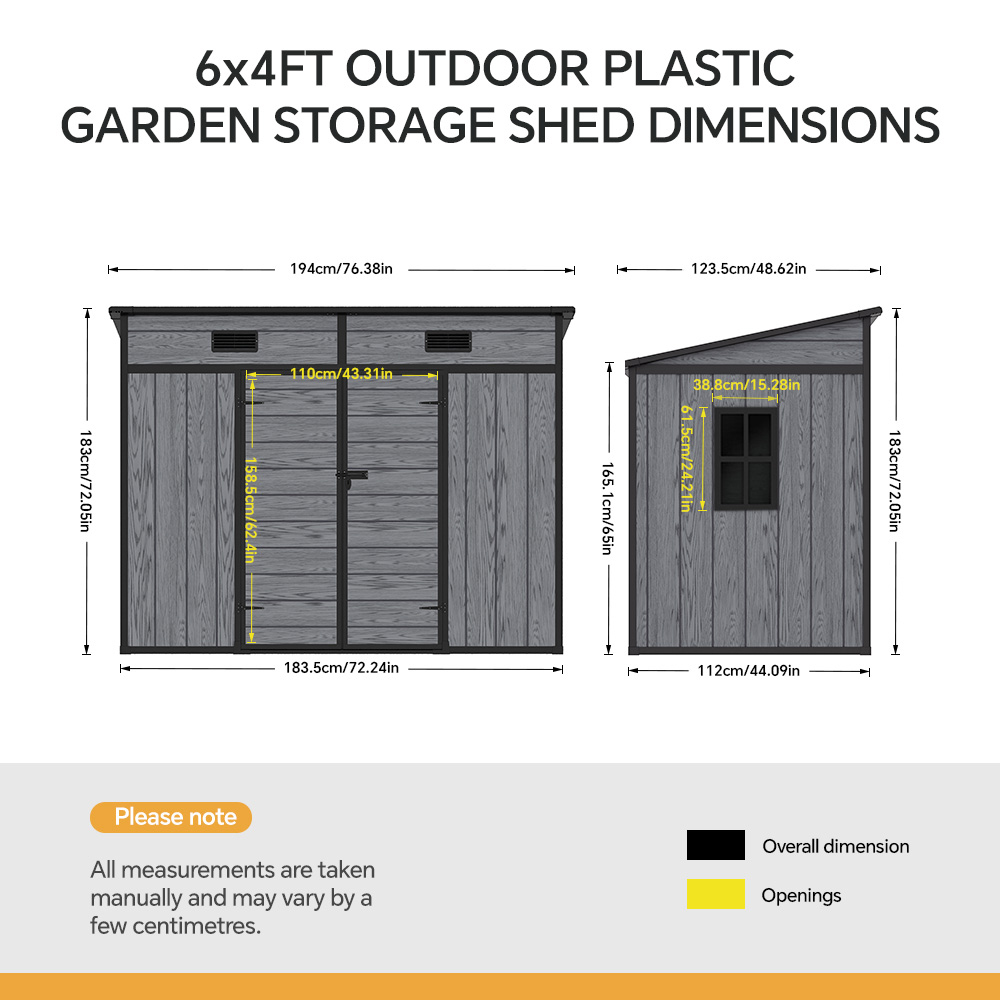 Living and Home 6x4ft Sloped Plastic Garden Storage Shed with Window Image 8