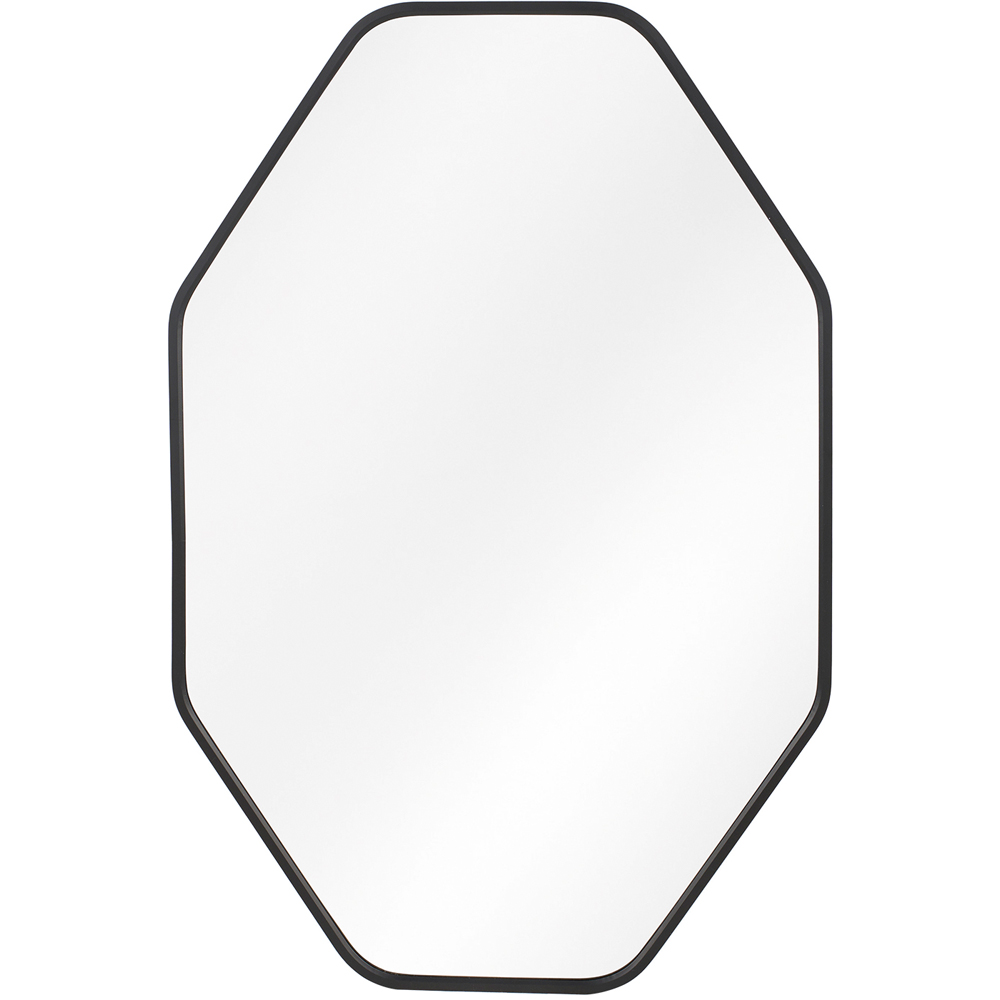 Living and Home Black Hexagonal Aluminium Framed HD Float Glass Bathroom Mirror with Bar 50 x 70cm Image 1