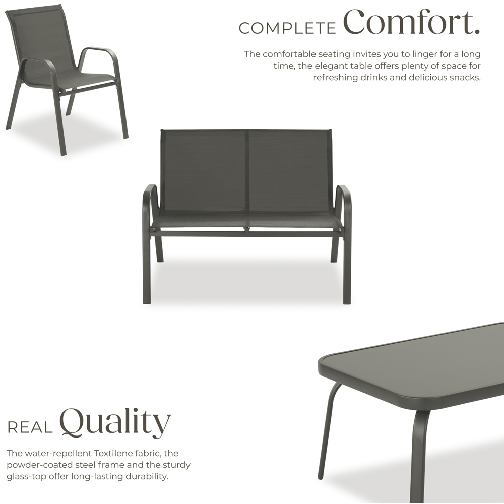 tectake Nora 4 Seater Anthracite Textilene Fabric Outdoor Seating Table Set Image 3