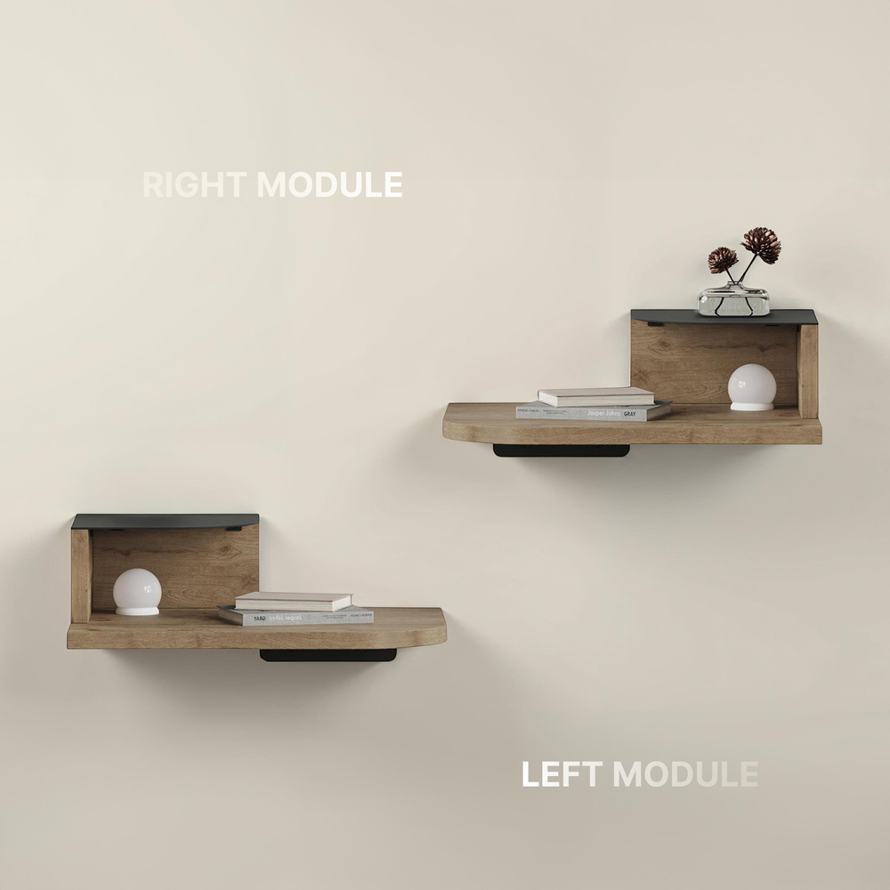 Decortie Luno 2-Tier Sonoma Oak Wall Mounted Bedside Table with Night Light Image 4