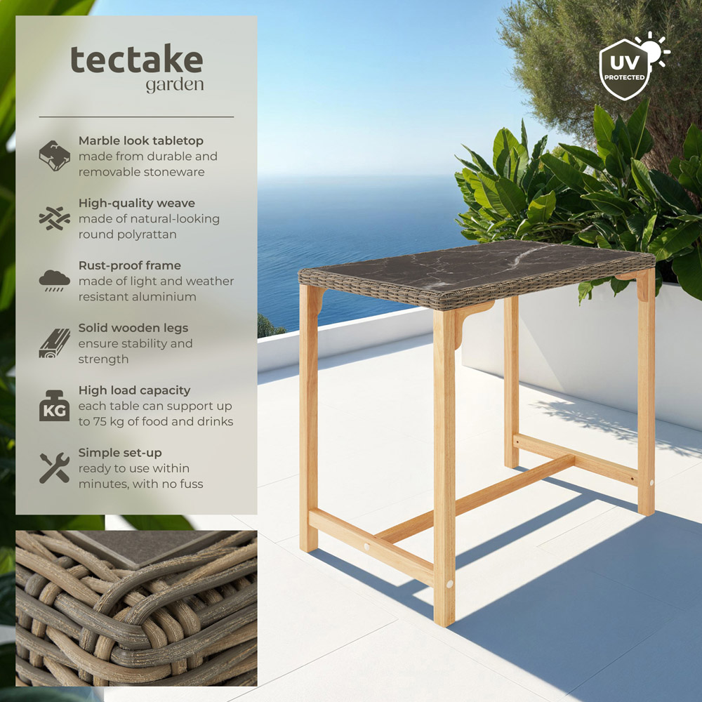 tectake 4 Seater Nature Polyrattan Garden Bar Bistro Table Image 3