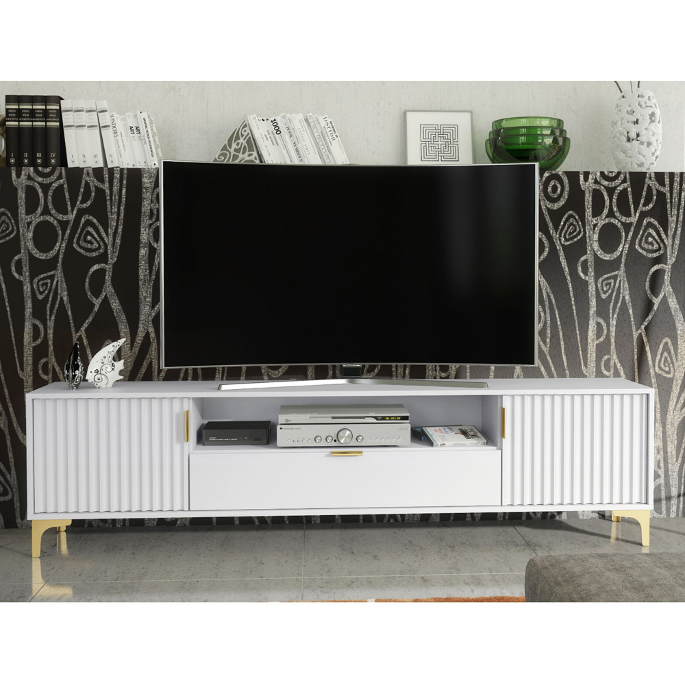 Creative Furniture Tide Crest White and Gold 2 Door Single Drawer TV Unit Image 5