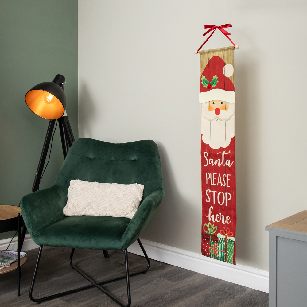 Samuel Alexander Warm White LED Fabric Light Up Hanging Christmas Santa Stop Here Banner 120cm Image 9