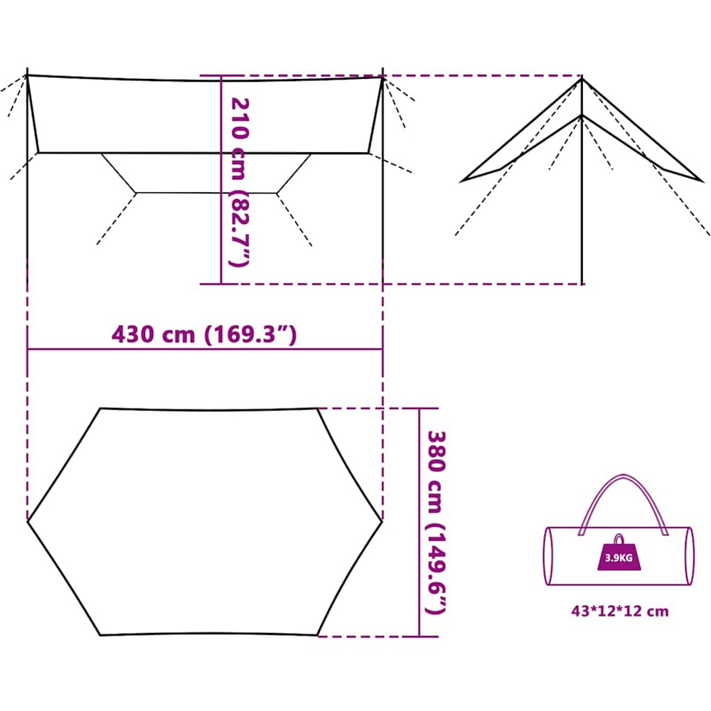 Walplus Waterproof Oxford Camping Tarp Shelter Green 2.1 x 3.8 x 4.3m Image 8