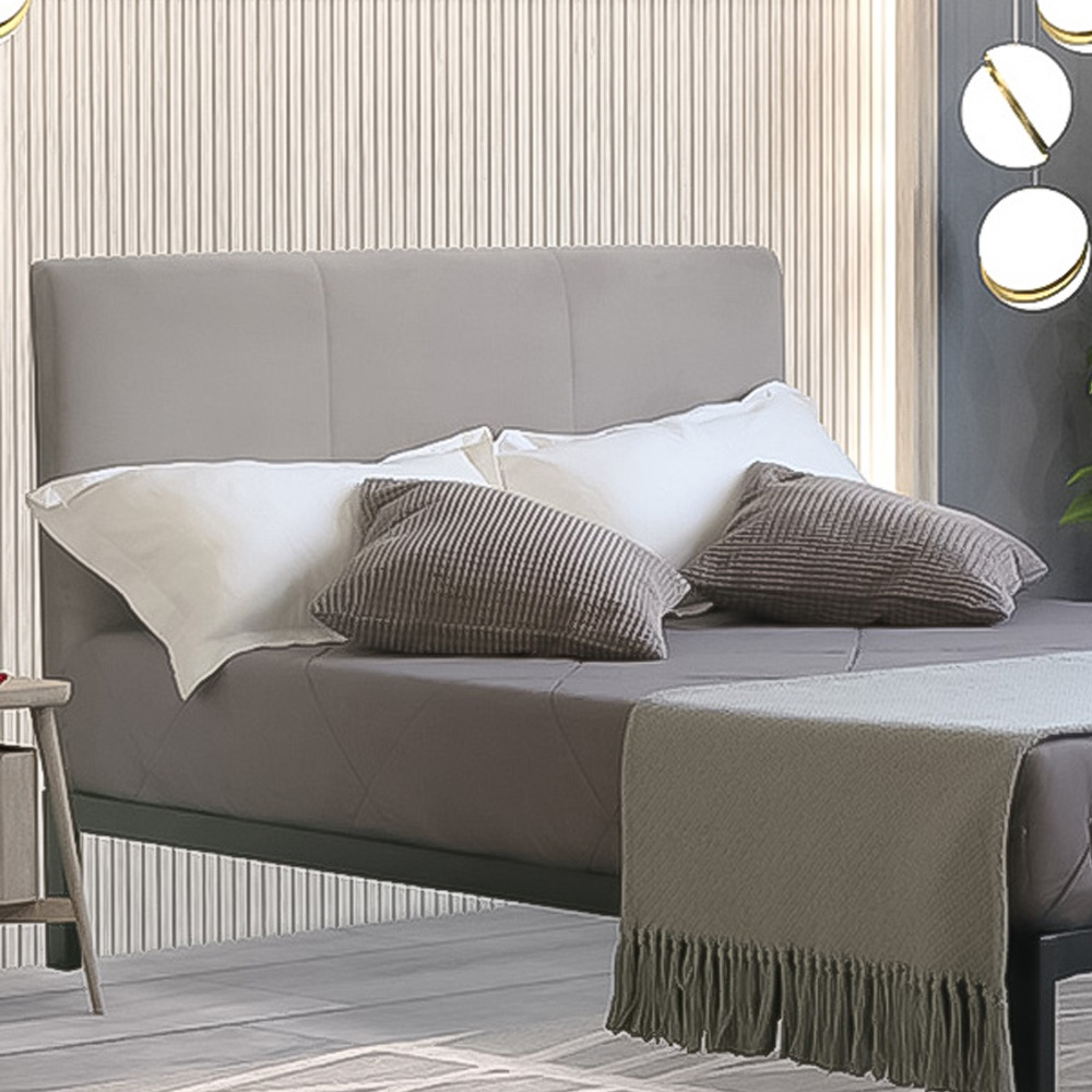Brooklyn King Size Metal Bed Frame with Grey Plush Velvet Headboard Image 2