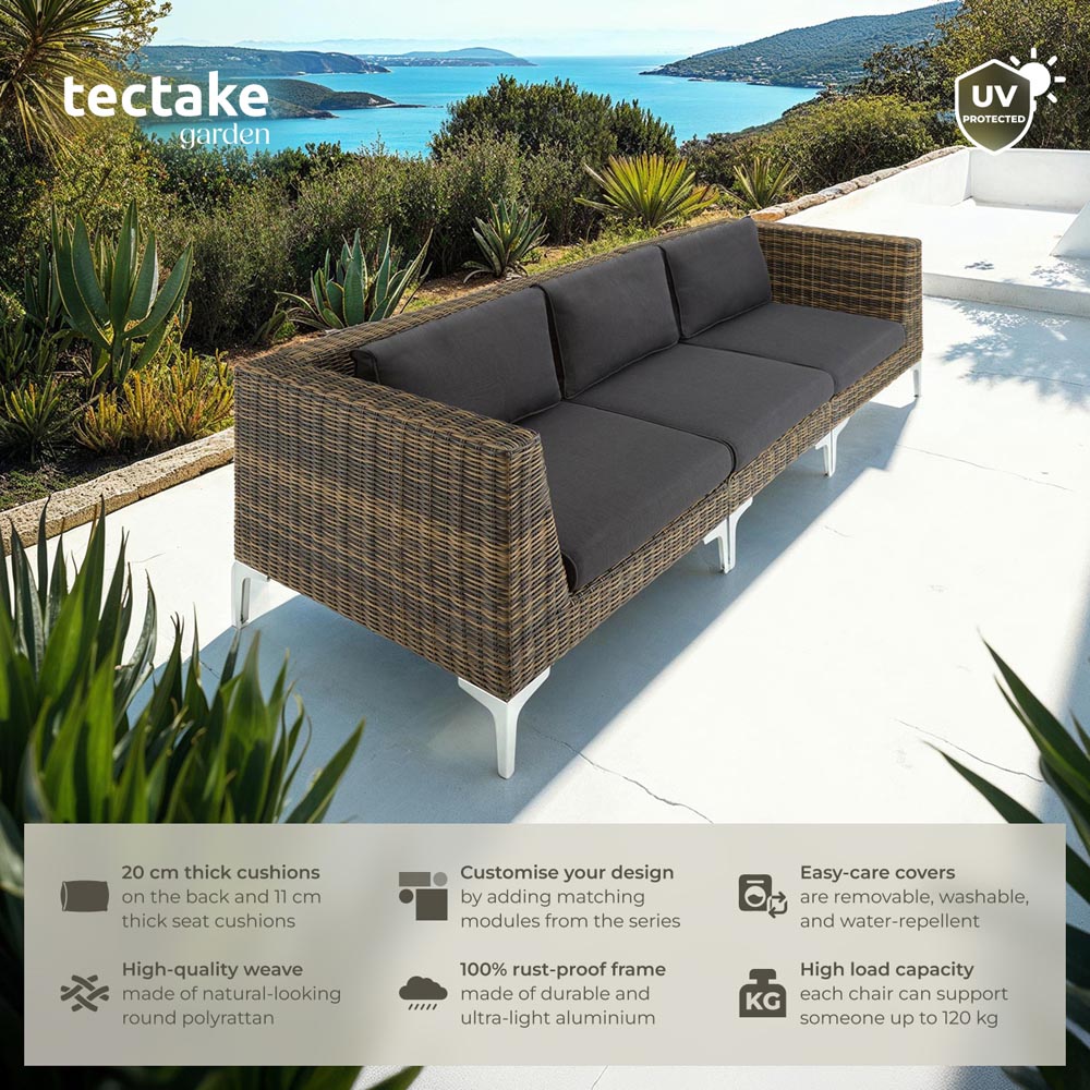 tectake Villanova 3 Seater Rattan Garden Sofa Set with Cushion Image 6
