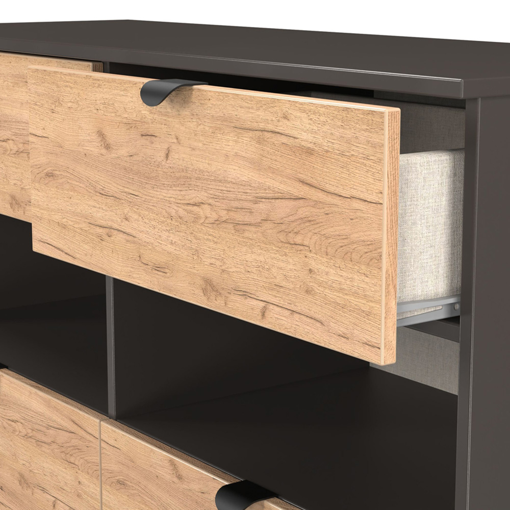 Crowndale Bora 4 Drawer 2 Shelf Gold Oak and Graphite Wide Midi Chest Image 5