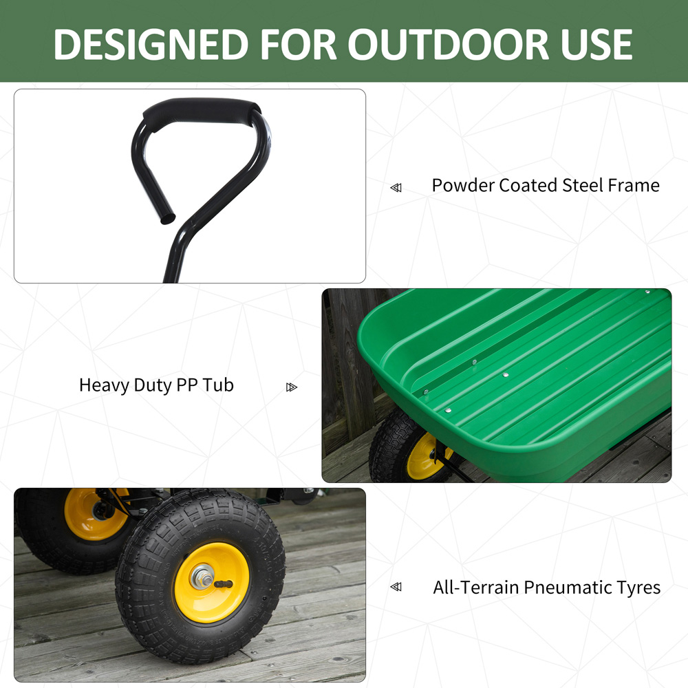 Outsunny 125L Green Heavy Duty Trolley Garden Cart Image 6