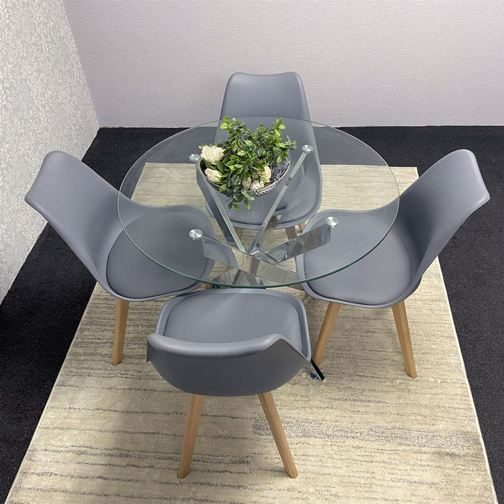 Kosy Koala Maya Tulip 4 Seater Round Glass Dining Set Grey Image 4