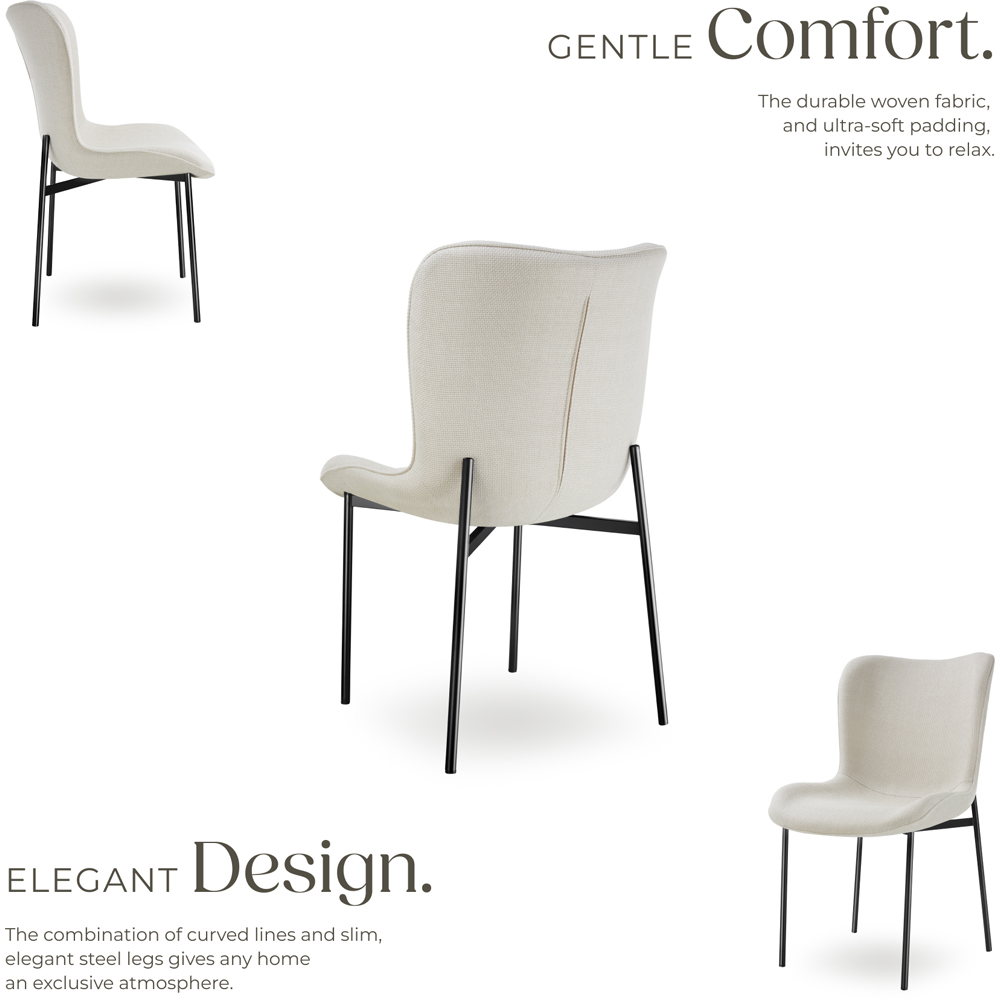 tectake Tessa Set of 6 Off White and Black Woven Fabric Padded Dining Chair Image 5