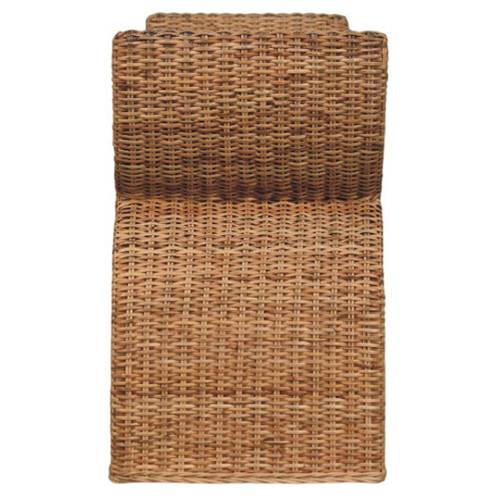 Artisan Furniture Brown and Cream Rattan Weave Boucle Upholstered Solid Wood Bench Image 6