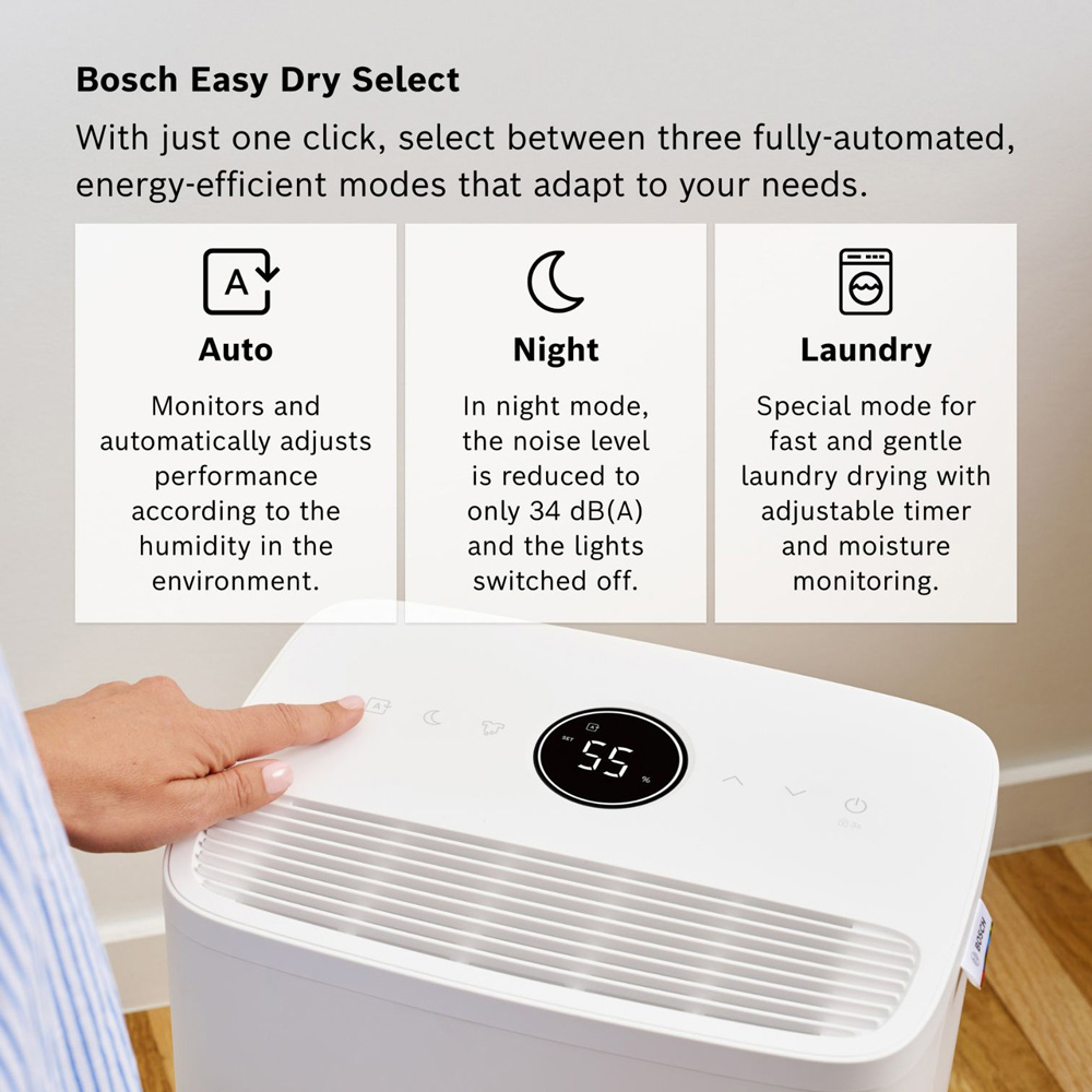 Bosch Dry 1000 White Lightweight Dehumidifier with LED Light Ring 10L Image 3