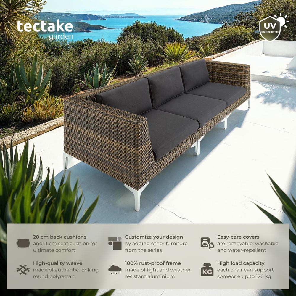 tectake Villanova Rattan Left Corner Garden Chair with Cushion Image 6