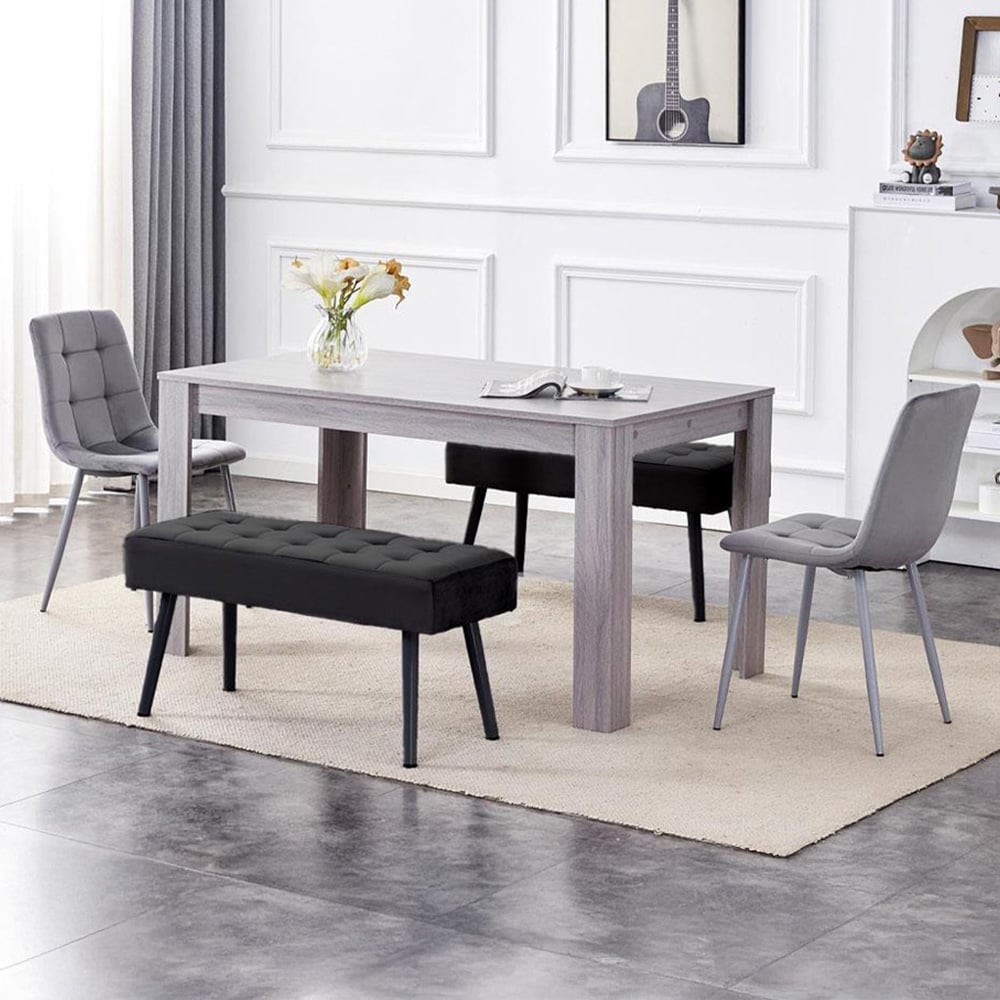 Portland 4 Seater Velvet Wooden Dining Set with Bench Grey and Black Image 1