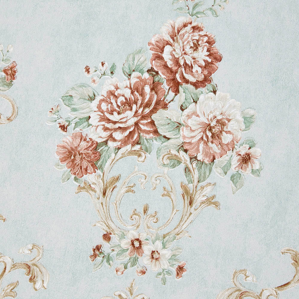 Living and Home Light Blue Flower Pattern Damask 3D Embossed Wallpaper Roll 950 x 53cm Image 6