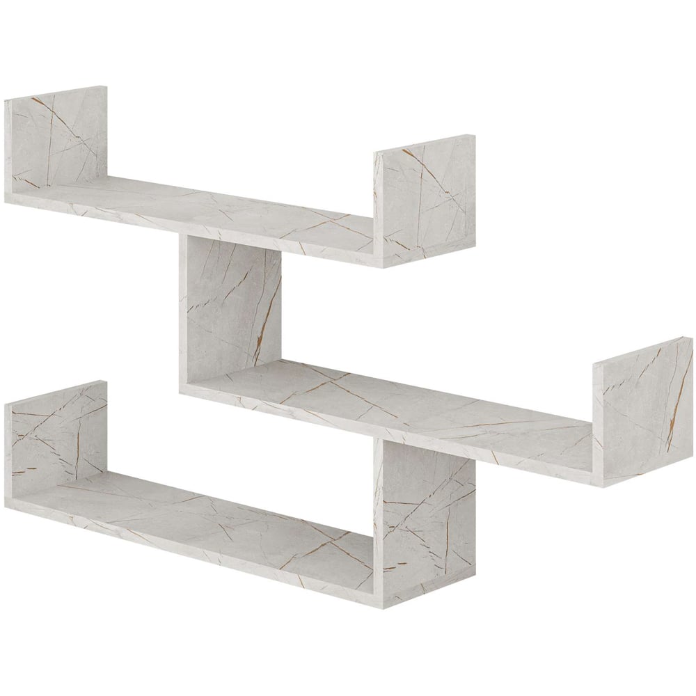 Decortie Tibet Gold Marble Effect 3 Tier Wall Mounted Bookcase Display Unit Image 2