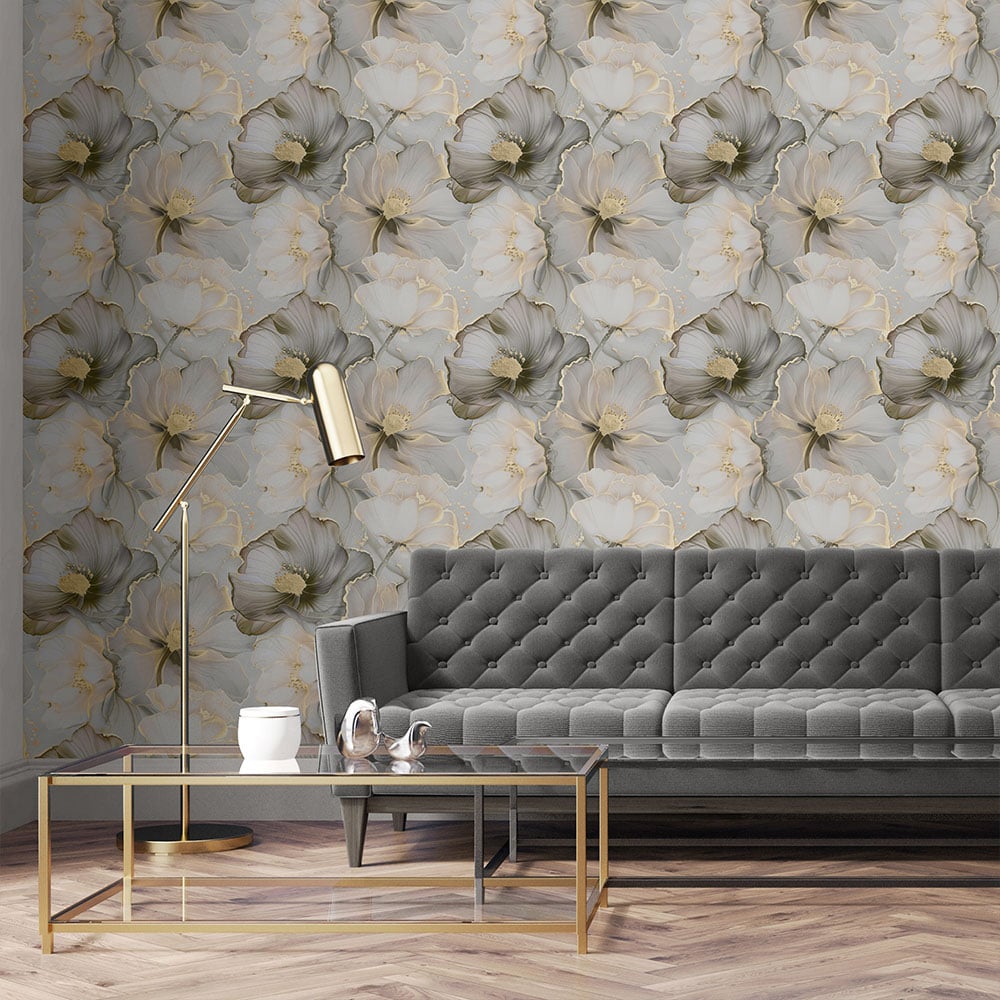 Muriva Bliss Floral Grey and Gold Wallpaper Image 5
