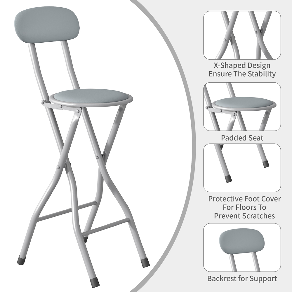 Grey Padded Folding Bar Stool Set of 4 Image 3