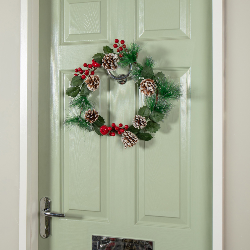 Samuel Alexander Wreath with Red Berries and Frosted Pinecones 45cm Image 7