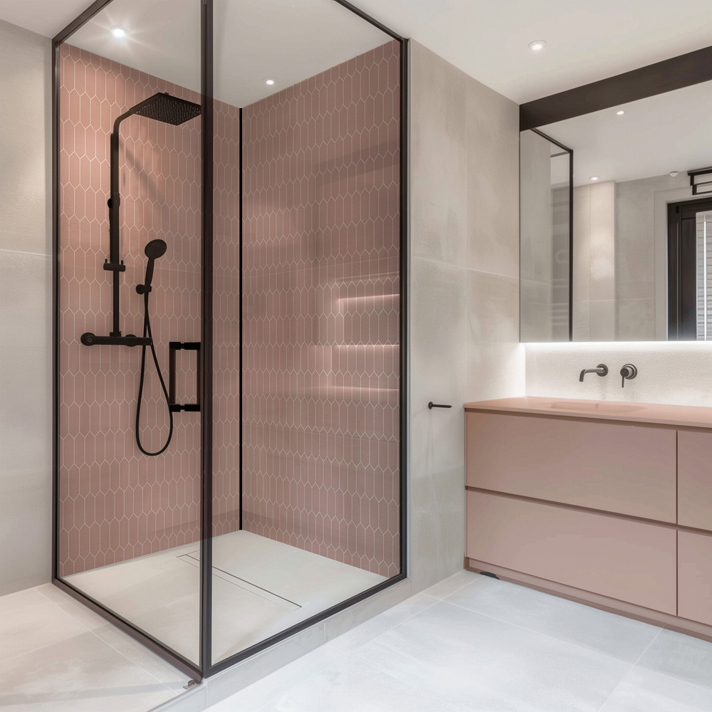 Splashbax Premium Artisan Elongated Hexagon Blossom Pink Acrylic Bathroom Wall Panel 2400 x 900mm Image 4