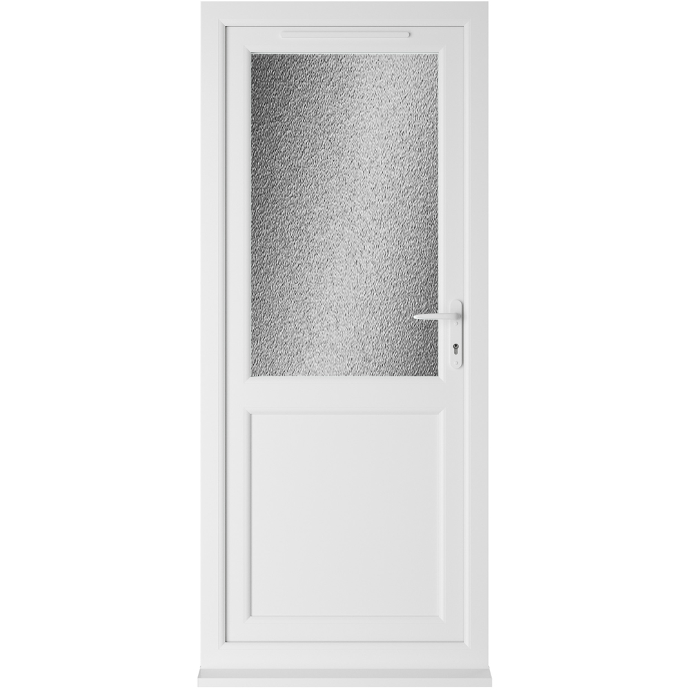 Crystal uPVC Triple Glazed Door Half Glass Half panel Left hand White Obscure Glass 840x2090mm Image 1